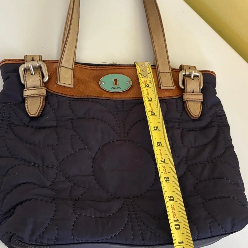 Fossil Key-per Navy Quilted Fabric and Leather Shoulder Bag